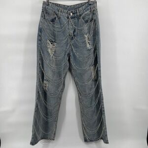 Windsor‎ Distressed Denim Jeans with Rhinestone Ripped Light Wash Women size 9